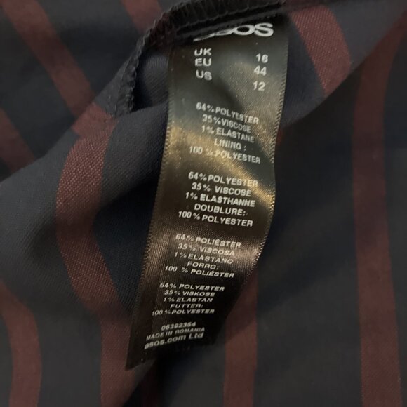 ASOS Womens 12 Navy Burgundy Striped Sleeveless V Neck Midi Dress - Picture 6 of 6